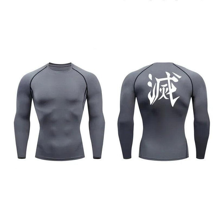 T-Shirt de Compression Manches Longues - Demon Slayer-MANGA SHOP-Gris/Blanc-XS-Manga Shop