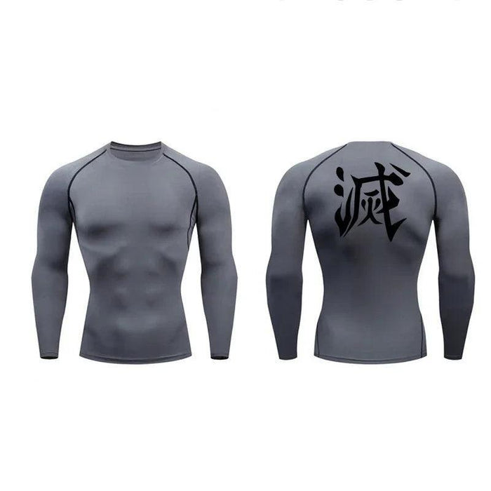 T-Shirt de Compression Manches Longues - Demon Slayer-MANGA SHOP-Gris/Noir-XS-Manga Shop
