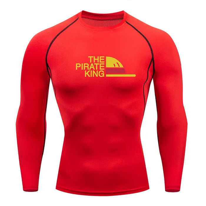 T-Shirt de Compression - One Piece Pirate King Manche Longue-Manga Shop-Rouge-XS-Manga Shop