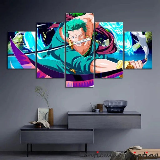 Tableau One Piece - Roronoa Zoro Blue 5 Pieces-Manga Shop-Manga Shop